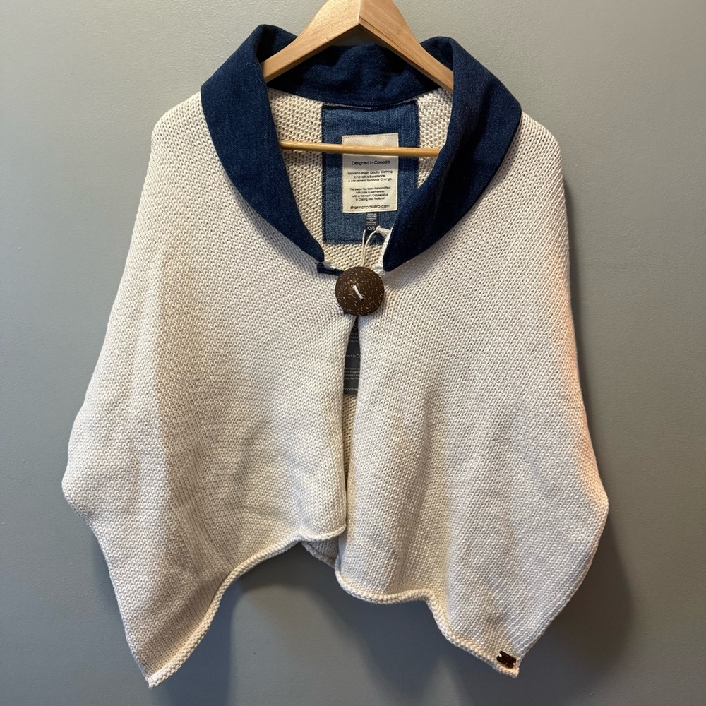 NWT Shannon Passero Women’s Cream Knit & Denim Shawl - One Size Fits All